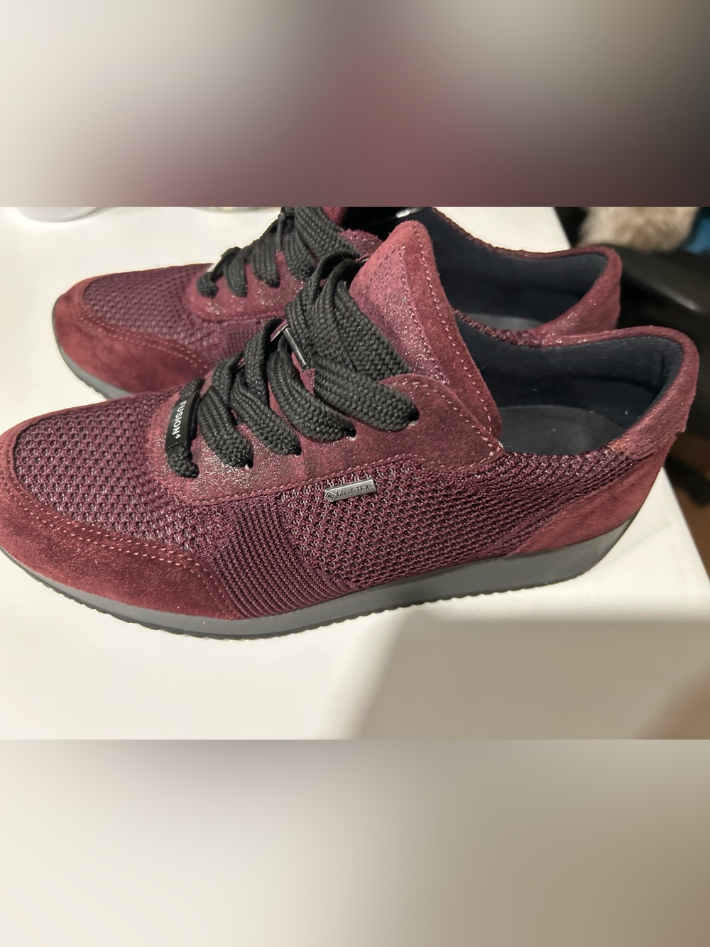 GORE-TEX Men's Burgundy Knit & Suede Sneaker with Black Laces
